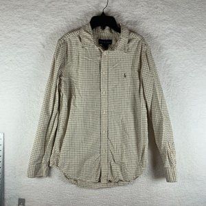 Ralph Lauren Shirt Boy's Size XL White/Black‎ Long Sleeve Button Up Cotton 6552